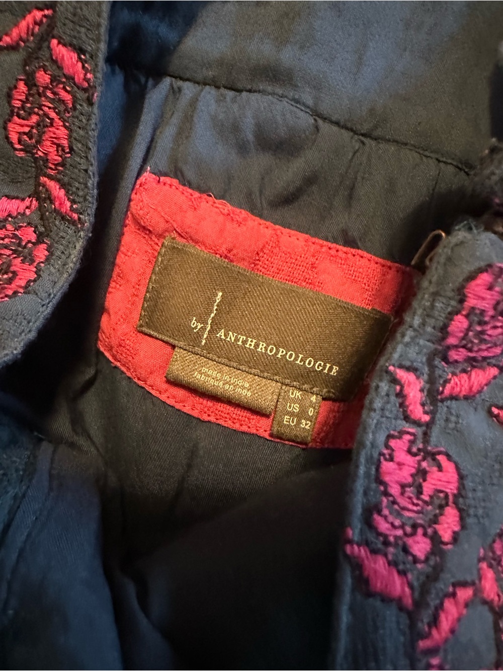 Anthropologie Embroidered Midi Skirt - Blue & Pink - Size 0 - Picture 6 of 13
